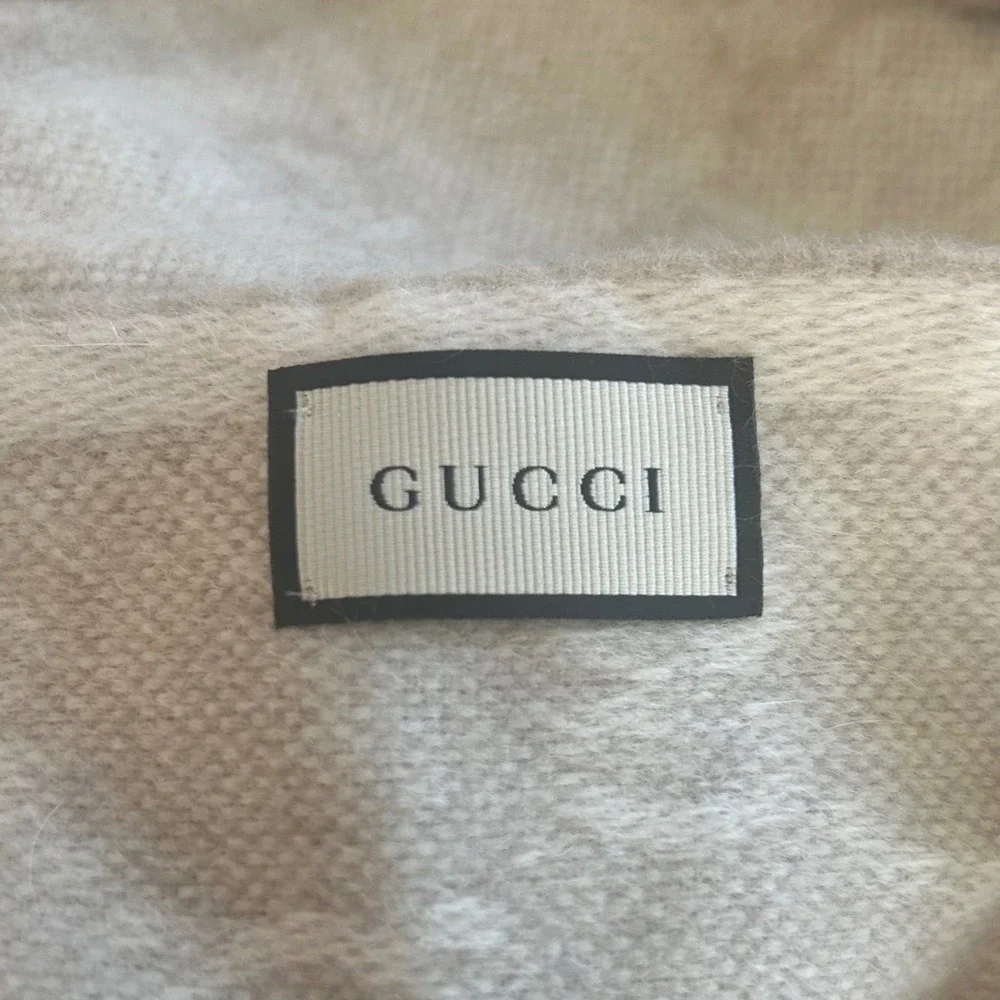 Gucci Nikky Scarf Wool Angora Monogram Stripe Fringe Italy Luxury Soft Classic
